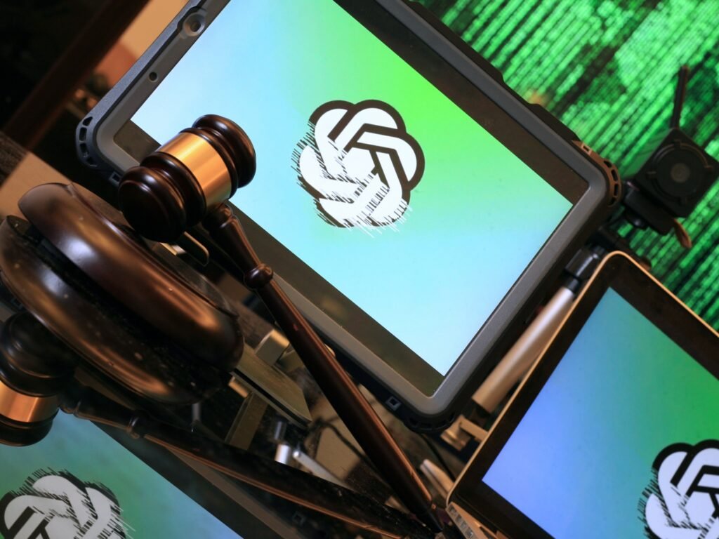 Photo of a judge gavel in front of the ChatGPT logo as new study from the AI Disclosures Project indicates the GPT-4o model from OpenAI demonstrates a recognition of paywalled and copyrighted data from O'Reilly Media books, according to the research.