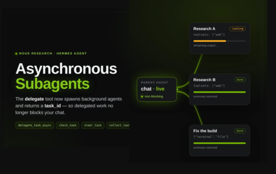 Hermes Agent Adds Asynchronous Subagents, So Delegated Work No Longer Blocks the Parent Chat