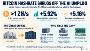 Bitcoin Hashrate Shrugs off the AI Unplug, Regaining 1 ZH/s Level